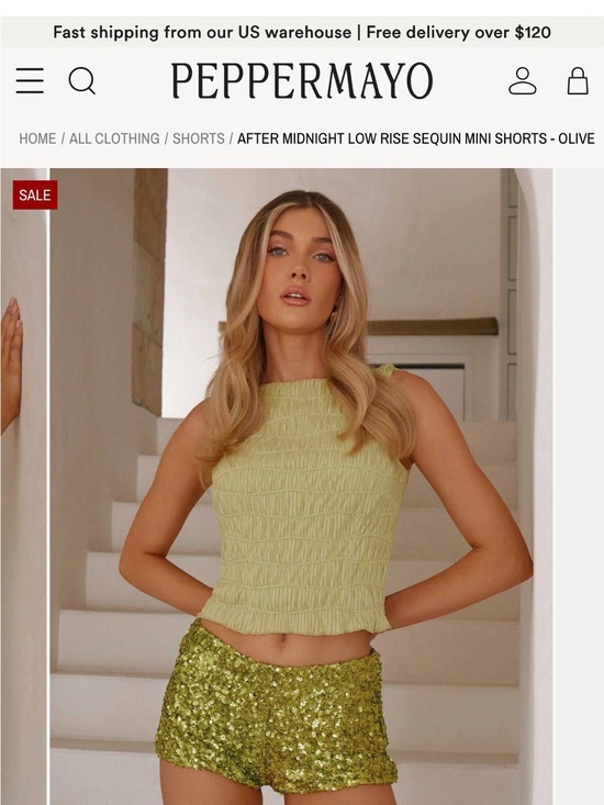 Peppermayo Pants - Peppermayo Olive Sequin Mini Shorts and Light Olive Smocked Tank
